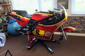 Steve Parish's Suzuki race bike being stripped down on abba Sky Lift