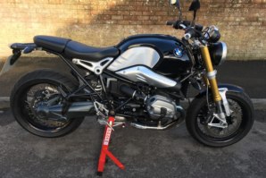 BMW R nineT on abba paddock stand lift (right side)